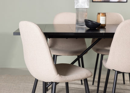 Venture Home Astrid & Polar Rektangulära Matbord 200 x 90 Svart + Matstolar 2-pack Beige