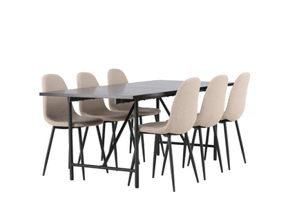 Venture Home Astrid & Polar Rektangulära Matbord 200 x 90 Svart + Matstolar 2-pack Beige