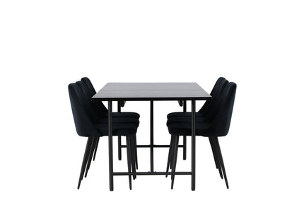Venture Home Astrid & Night Rektangulära Matbord 200 x 90 Svart + Matstolar 2-pack Svart