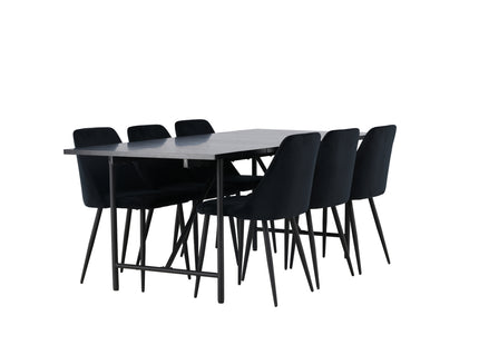Venture Home Astrid & Night Rektangulära Matbord 200 x 90 Svart + Matstolar 2-pack Svart