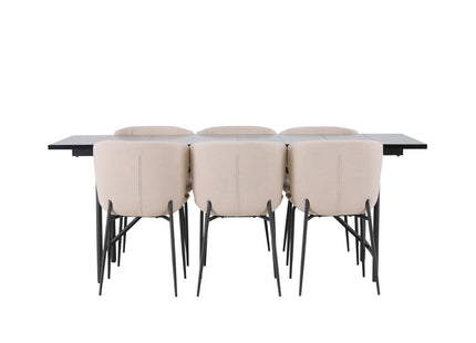 Venture Home Modesto & Astrid Matstolar 2-pack Beige + Rektangulära Matbord 200 x 90 Svart
