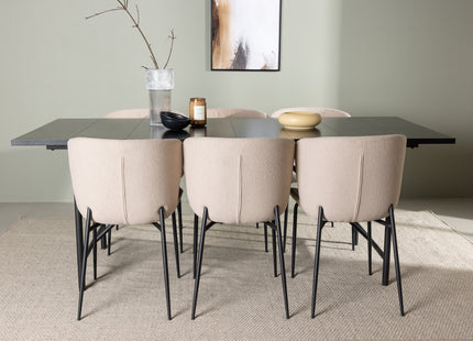 Venture Home Modesto & Astrid Matstolar 2-pack Beige + Rektangulära Matbord 200 x 90 Svart
