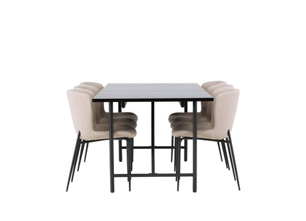 Venture Home Modesto & Astrid Matstolar 2-pack Beige + Rektangulära Matbord 200 x 90 Svart