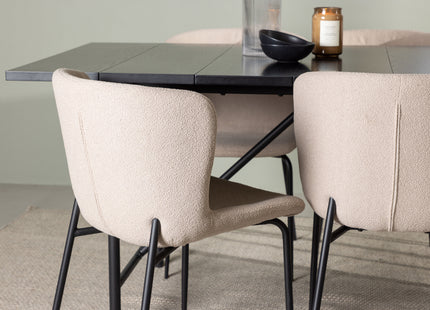 Venture Home Modesto & Astrid Matstolar 2-pack Beige + Rektangulära Matbord 200 x 90 Svart