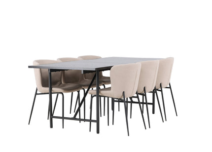 Venture Home Modesto & Astrid Matstolar 2-pack Beige + Rektangulära Matbord 200 x 90 Svart