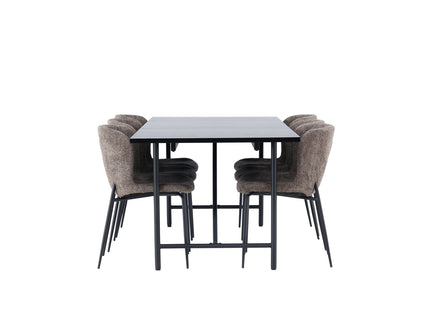 Venture Home Modesto & Astrid Matstolar 2-pack Brun + Rektangulära Matbord 200 x 90 Svart