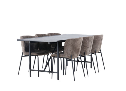 Venture Home Modesto & Astrid Matstolar 2-pack Brun + Rektangulära Matbord 200 x 90 Svart
