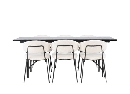 Venture Home Chico & Astrid Matstolar 2-pack Vit + Rektangulära Matbord 200 x 90 Svart