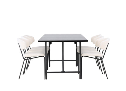 Venture Home Chico & Astrid Matstolar 2-pack Vit + Rektangulära Matbord 200 x 90 Svart