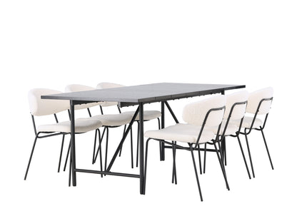 Venture Home Chico & Astrid Matstolar 2-pack Vit + Rektangulära Matbord 200 x 90 Svart