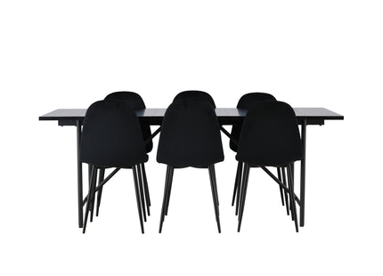Venture Home Polar & Astrid Matstolar 2-pack Svart + Rektangulära Matbord 200 x 90 Svart