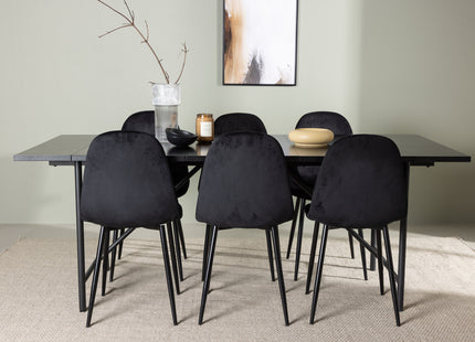 Venture Home Polar & Astrid Matstolar 2-pack Svart + Rektangulära Matbord 200 x 90 Svart