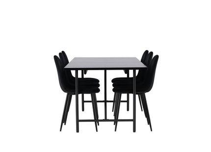 Venture Home Polar & Astrid Matstolar 2-pack Svart + Rektangulära Matbord 200 x 90 Svart