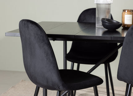 Venture Home Polar & Astrid Matstolar 2-pack Svart + Rektangulära Matbord 200 x 90 Svart