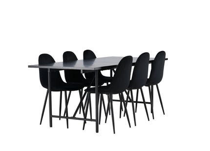 Venture Home Polar & Astrid Matstolar 2-pack Svart + Rektangulära Matbord 200 x 90 Svart