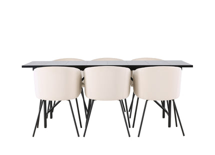 Venture Home Berit & Astrid Matstolar Beige + Rektangulära Matbord 200 x 90 Svart