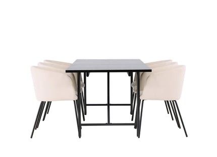 Venture Home Berit & Astrid Matstolar Beige + Rektangulära Matbord 200 x 90 Svart