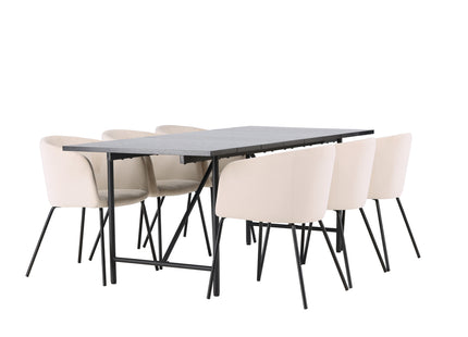 Venture Home Berit & Astrid Matstolar Beige + Rektangulära Matbord 200 x 90 Svart