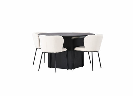 Venture Home Edina & Matilda Matstolar 2-pack Vit + Runda Matbord ⌀130 Svart