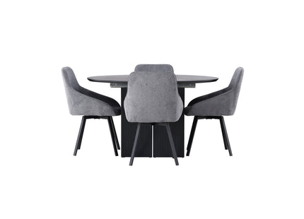 Venture Home Rosie & Matilda Matstolar 2-pack Grå + Runda Matbord ⌀130 Svart