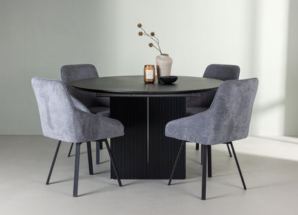 Venture Home Rosie & Matilda Matstolar 2-pack Grå + Runda Matbord ⌀130 Svart
