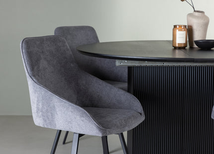 Venture Home Rosie & Matilda Matstolar 2-pack Grå + Runda Matbord ⌀130 Svart