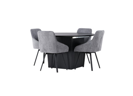 Venture Home Rosie & Matilda Matstolar 2-pack Grå + Runda Matbord ⌀130 Svart