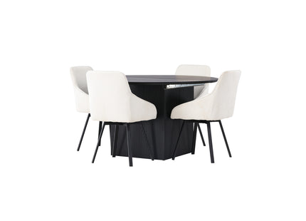 Venture Home Rosie & Matilda Matstolar 2-pack Beige + Runda Matbord ⌀130 Svart