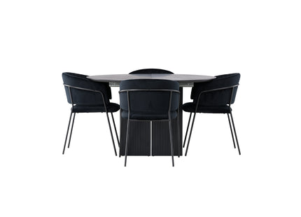 Venture Home Selma & Matilda Matstolar 2-pack Svart + Runda Matbord ⌀130 Svart