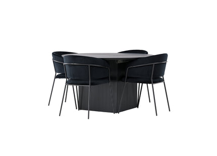 Venture Home Selma & Matilda Matstolar 2-pack Svart + Runda Matbord ⌀130 Svart