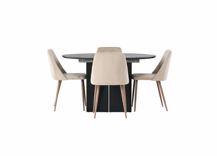 Venture Home Night & Matilda Matstolar 2-pack Beige + Runda Matbord ⌀130 Svart