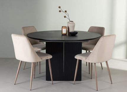 Venture Home Night & Matilda Matstolar 2-pack Beige + Runda Matbord ⌀130 Svart