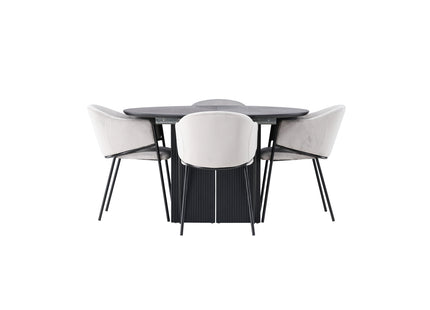 Venture Home Evelina & Matilda Matstolar 2-pack Grå + Runda Matbord ⌀130 Svart