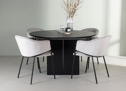 Venture Home Evelina & Matilda Matstolar 2-pack Grå + Runda Matbord ⌀130 Svart