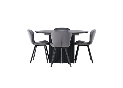 Venture Home Lilja & Matilda Matstolar 2-pack Grå + Runda Matbord ⌀130 Svart