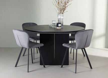 Venture Home Lilja & Matilda Matstolar 2-pack Grå + Runda Matbord ⌀130 Svart
