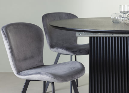Venture Home Lilja & Matilda Matstolar 2-pack Grå + Runda Matbord ⌀130 Svart