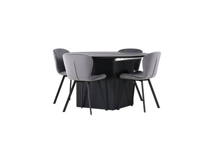 Venture Home Lilja & Matilda Matstolar 2-pack Grå + Runda Matbord ⌀130 Svart