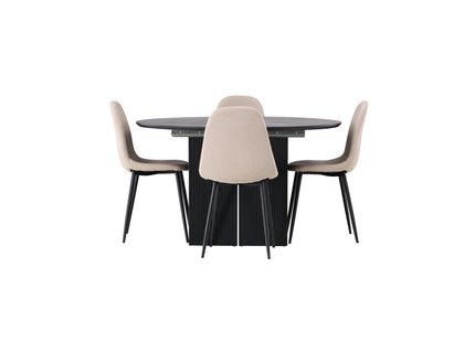 Venture Home Polar & Matilda Matstolar 2-pack Beige + Runda Matbord ⌀130 Svart