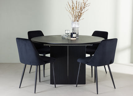 Venture Home Night & Matilda Matstolar 2-pack Svart + Runda Matbord ⌀130 Svart