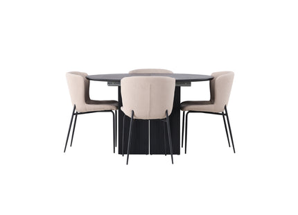 Venture Home Modesto & Matilda Matstolar 2-pack Beige + Runda Matbord ⌀130 Svart