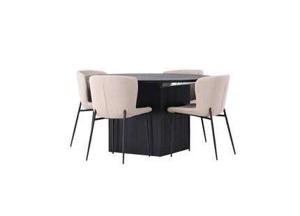 Venture Home Modesto & Matilda Matstolar 2-pack Beige + Runda Matbord ⌀130 Svart