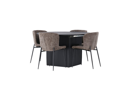 Venture Home Modesto & Matilda Matstolar 2-pack Brun + Runda Matbord ⌀130 Svart