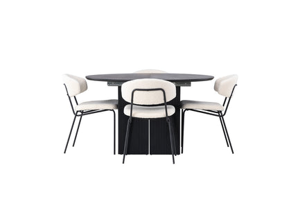 Venture Home Chico & Matilda Matstolar 2-pack Vit + Runda Matbord ⌀130 Svart