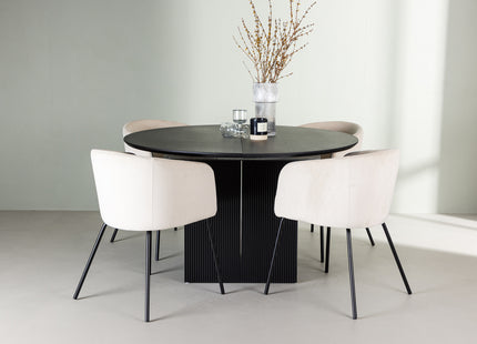 Venture Home Berit & Matilda Matstolar Beige + Runda Matbord ⌀130 Svart