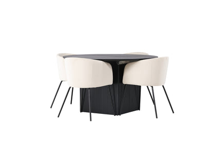 Venture Home Berit & Matilda Matstolar Beige + Runda Matbord ⌀130 Svart
