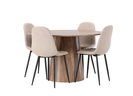 Venture Home Lanzo & Polar Runda Matbord ⌀120 Nature + Matstolar 2-pack Beige
