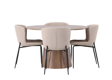 Venture Home Modesto & Lanzo Matstolar 2-pack Beige + Runda Matbord ⌀120 Nature