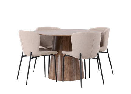 Venture Home Modesto & Lanzo Matstolar 2-pack Beige + Runda Matbord ⌀120 Nature