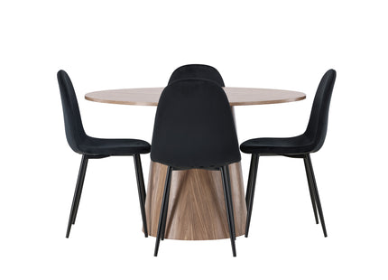 Venture Home Polar & Lanzo Matstolar 2-pack Svart + Runda Matbord ⌀120 Nature